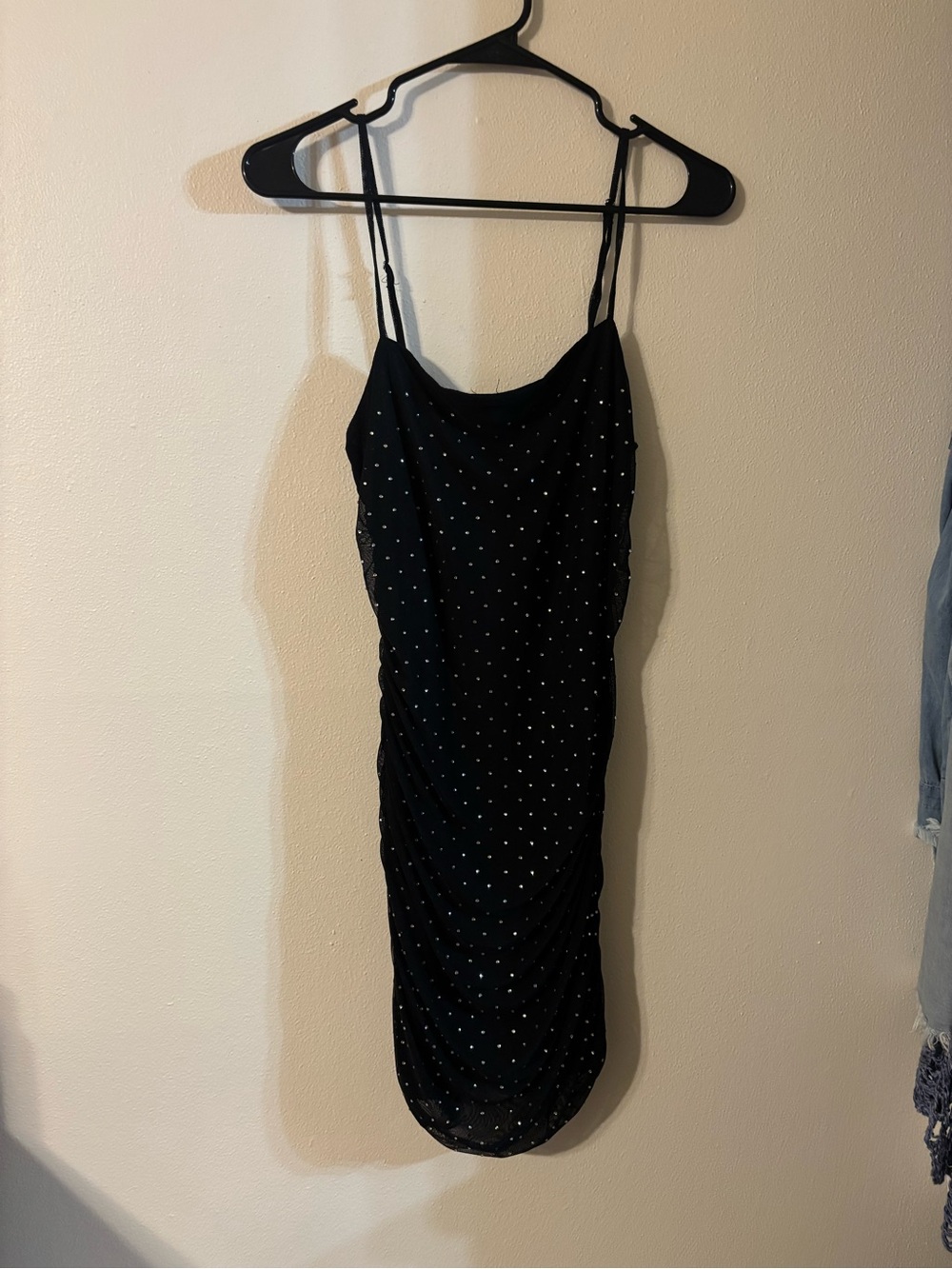 Black bedazzled Slip Dress with Thin Straps